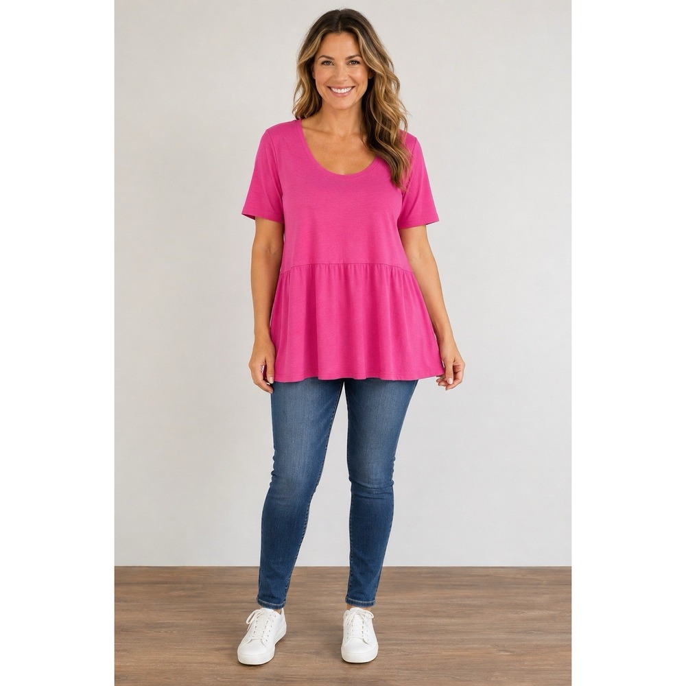 West Loop Women's Large Pink Babydoll Tunic Top Scoop Neck Flowy Tee Sz L NWT